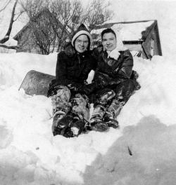 Grace and Ruth Hewgill Tobogganing