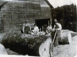 Charlie, Gordon and Aubrey Collins with Fred Cully at Charlie's Mill