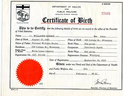 Willard Rorke - Birth Certificate 