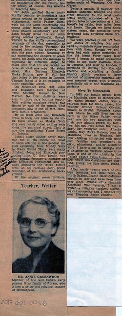 Newspaper Article - “Former Clarksburg Girl Dr A.S. Rorke Greenwood is U.S. Religious Teacher” - Part 2